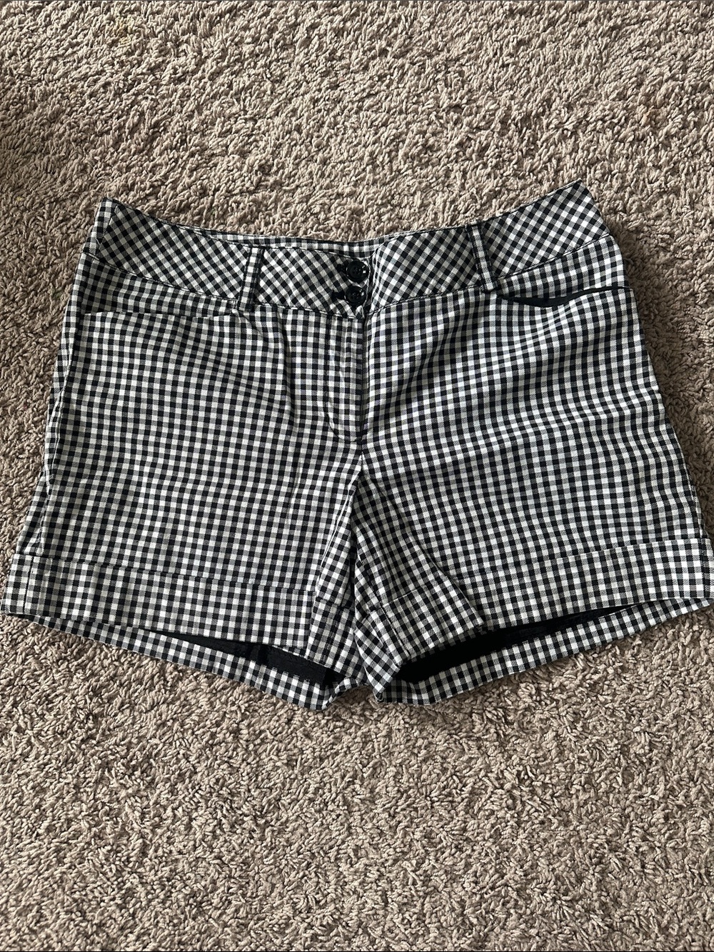 White House Black Market Black & White Gingham High-Waist Shorts